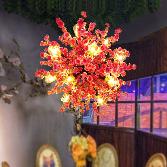 Furud - Peach 12 Lights Chandelier: Vintage Metal Flower Pendant Light