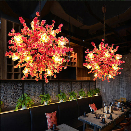 Furud - Peach 12 Lights Chandelier: Vintage Metal Flower Pendant Light