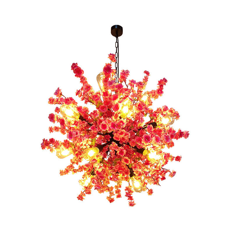 Furud - Peach 12 Lights Chandelier: Vintage Metal Flower Pendant Light