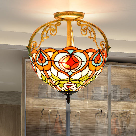 Red Cut Glass Petal Semi Flush Ceiling Lamp for Bedroom – 2/3 Lights