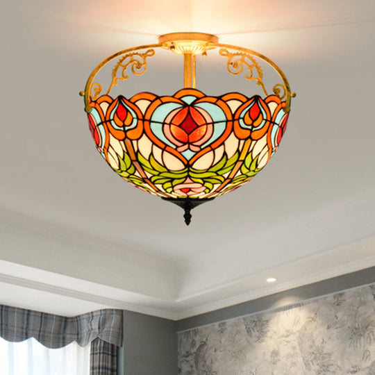 Red Cut Glass Petal Semi Flush Ceiling Lamp for Bedroom – 2/3 Lights