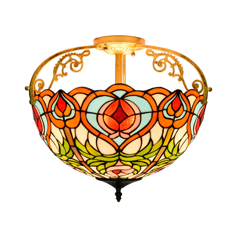 Red Cut Glass Petal Semi Flush Ceiling Lamp for Bedroom – 2/3 Lights