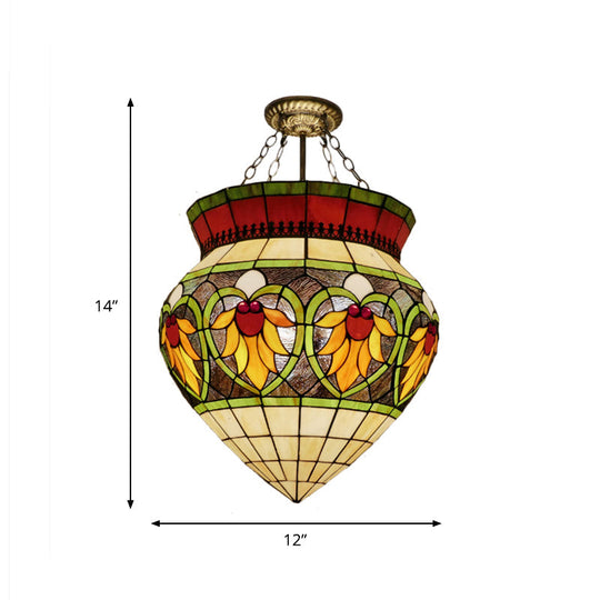 Tiffany Style Stained Glass Flower Semi Flush Mount Light - Green - Ideal for Corridor Ceiling Lighting