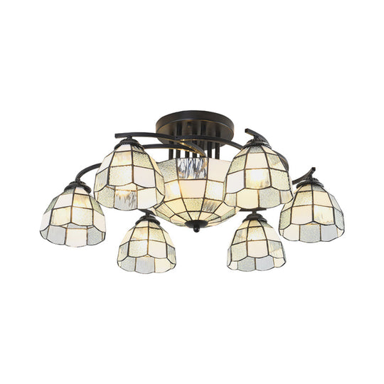 Tiffany Style Frosted Glass Semi-Flush Mount Light With Domed/Cone/Bell Shades - 9/11 Lights