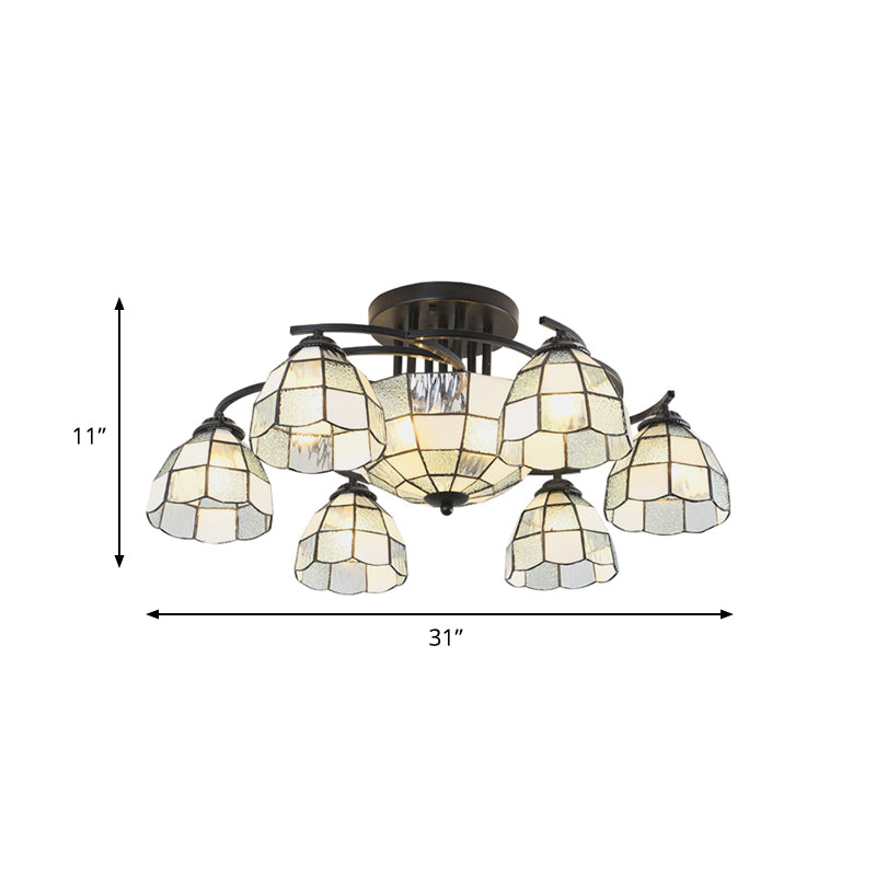 Tiffany Style Frosted Glass Semi-Flush Mount Light With Domed/Cone/Bell Shades - 9/11 Lights