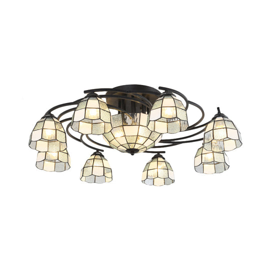 Frosted Glass Tiffany Style Ceiling Light Fixture - White/Yellow/Blue Semi-Flush Mount - Domed/Cone/Bell Design - 9/11 Lights - Ideal for Living Room