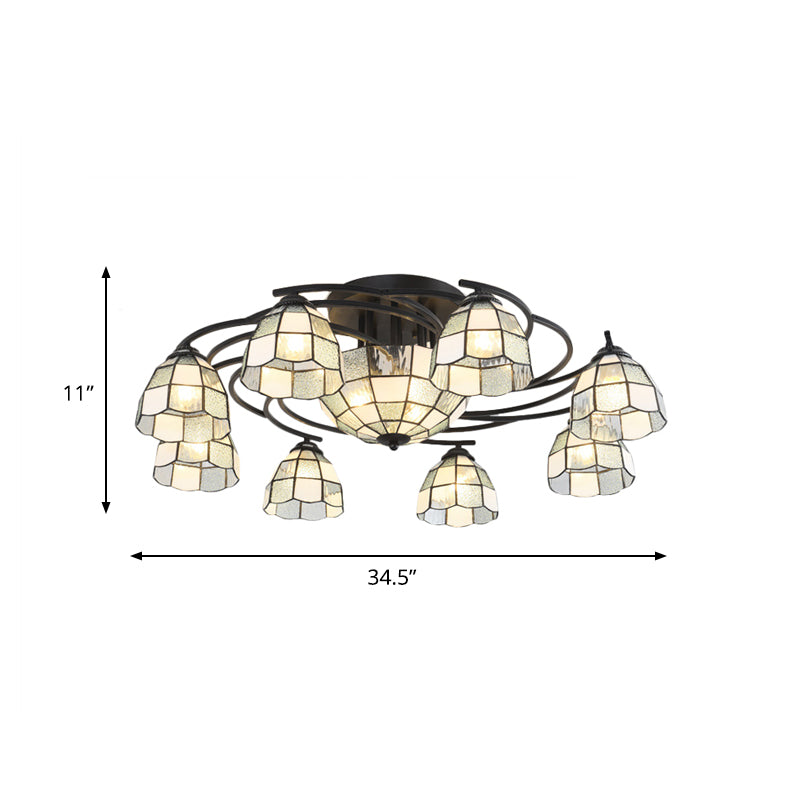 Tiffany Style Frosted Glass Semi-Flush Mount Light With Domed/Cone/Bell Shades - 9/11 Lights