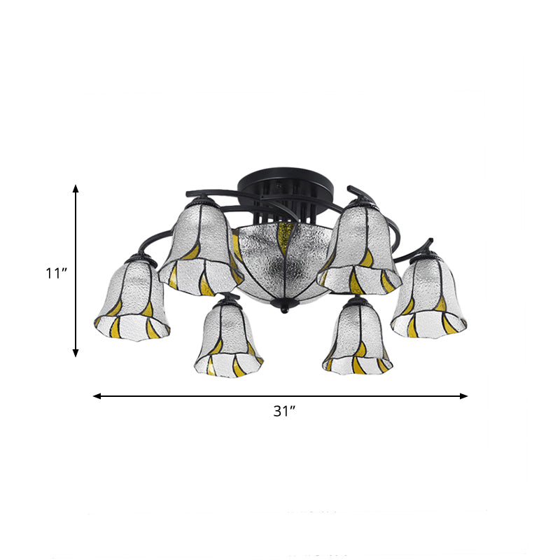 Frosted Glass Tiffany Style Ceiling Light Fixture - White/Yellow/Blue Semi-Flush Mount - Domed/Cone/Bell Design - 9/11 Lights - Ideal for Living Room