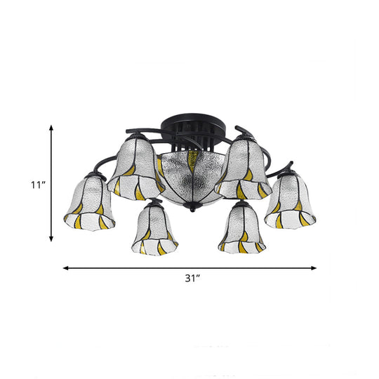 Frosted Glass Tiffany Style Ceiling Light Fixture - White/Yellow/Blue Semi-Flush Mount - Domed/Cone/Bell Design - 9/11 Lights - Ideal for Living Room