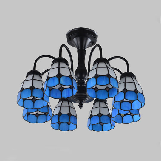 Baroque Blue Glass Ceiling Light Fixture - Domed Cut Semi Mount, 6/8 Lights, Stylish Design