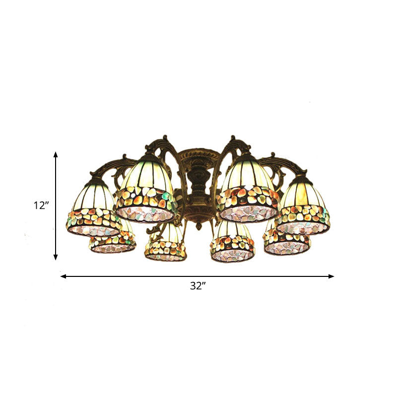 Green Stained Art Glass Dome Semi Flush Ceiling Light with 5/8 Lights - Tiffany Inspired