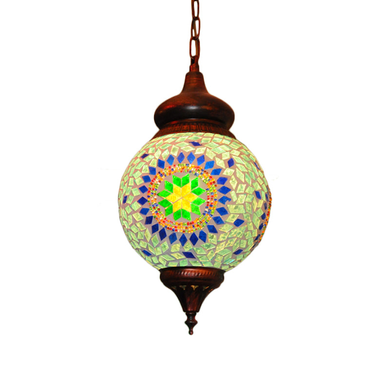 Traditional Green Stained Glass Hanging Pendant Light For Living Room