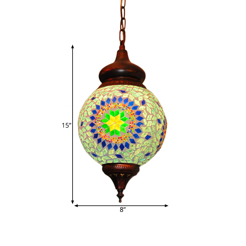 Traditional Green Stained Glass Hanging Pendant Light For Living Room