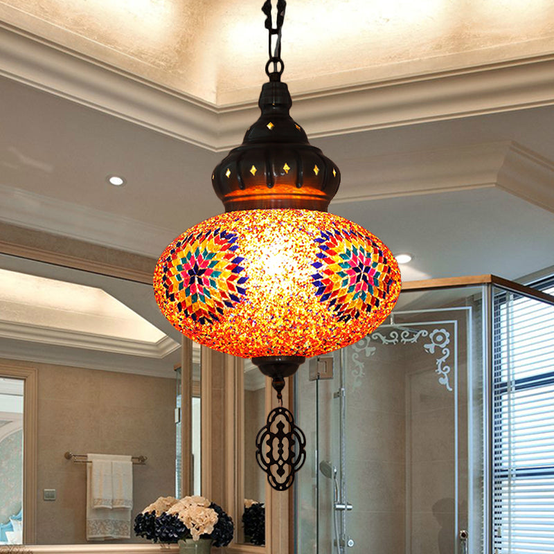 Turkish 1-Bulb Orange Glass Pendant Lamp With Oval Cut: Perfect For Restaurants