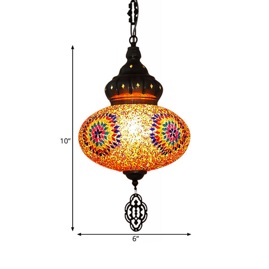 Turkish 1-Bulb Orange Glass Pendant Lamp With Oval Cut: Perfect For Restaurants