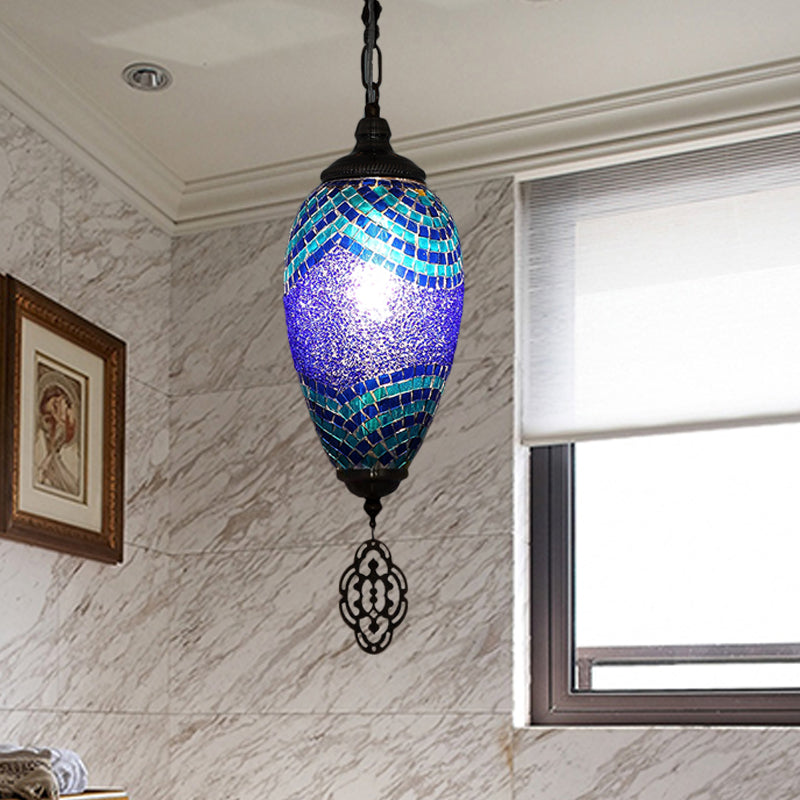 Stained Glass Droplet Pendant Lamp In Blue And Purple