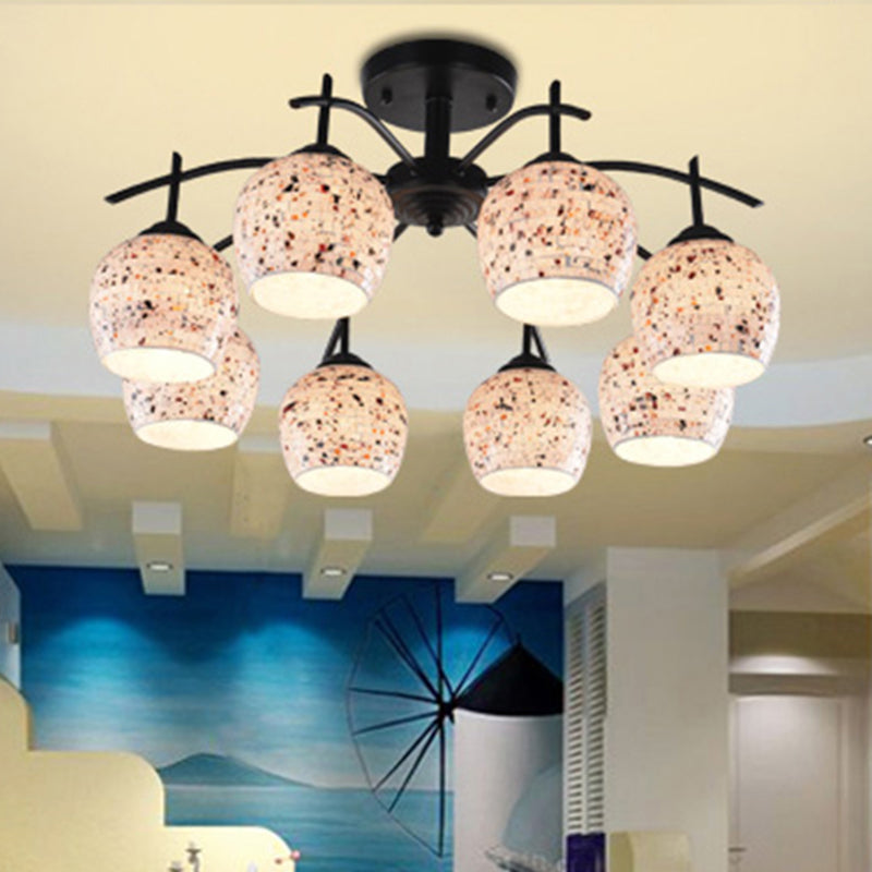 Black Mosaic Tiffany Style Semi Flush Mount Ceiling Lamp - 7/8/9 Lights