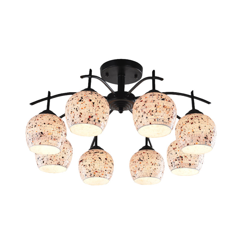 Black Mosaic Tiffany Style Semi Flush Mount Ceiling Lamp - 7/8/9 Lights