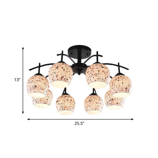 Black Mosaic Tiffany Style Semi Flush Mount Ceiling Lamp - 7/8/9 Lights