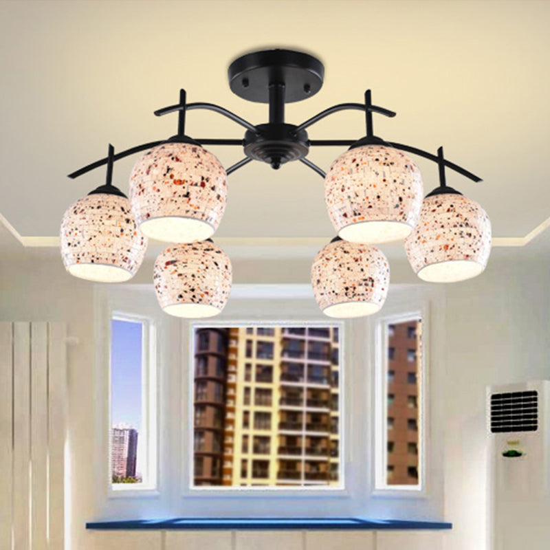 Black Mosaic Tiffany Style Semi Flush Mount Ceiling Lamp With 7/8/9 Stained Glass Lights 6 /