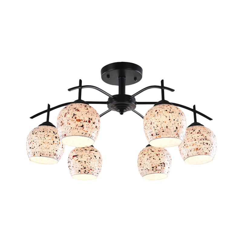 Black Mosaic Tiffany Style Semi Flush Mount Ceiling Lamp - 7/8/9 Lights