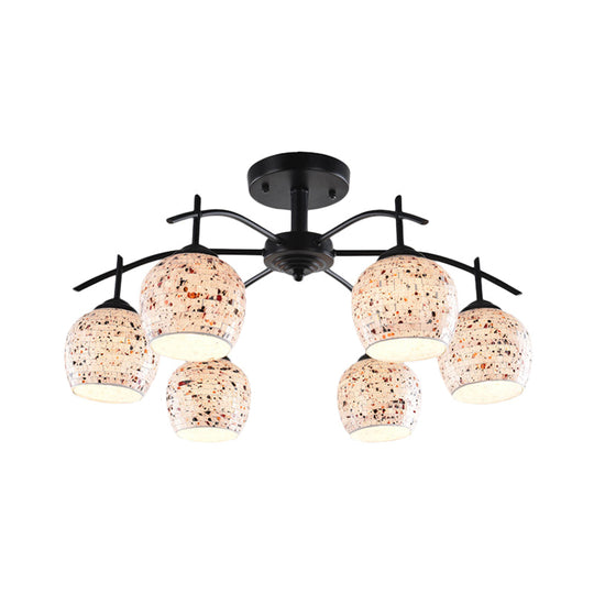 Black Mosaic Tiffany Style Semi Flush Mount Ceiling Lamp With 7/8/9 Stained Glass Lights