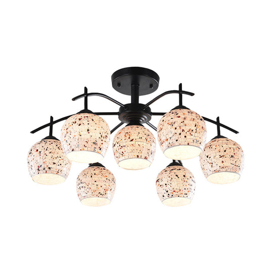 Black Mosaic Tiffany Style Semi Flush Mount Ceiling Lamp - 7/8/9 Lights