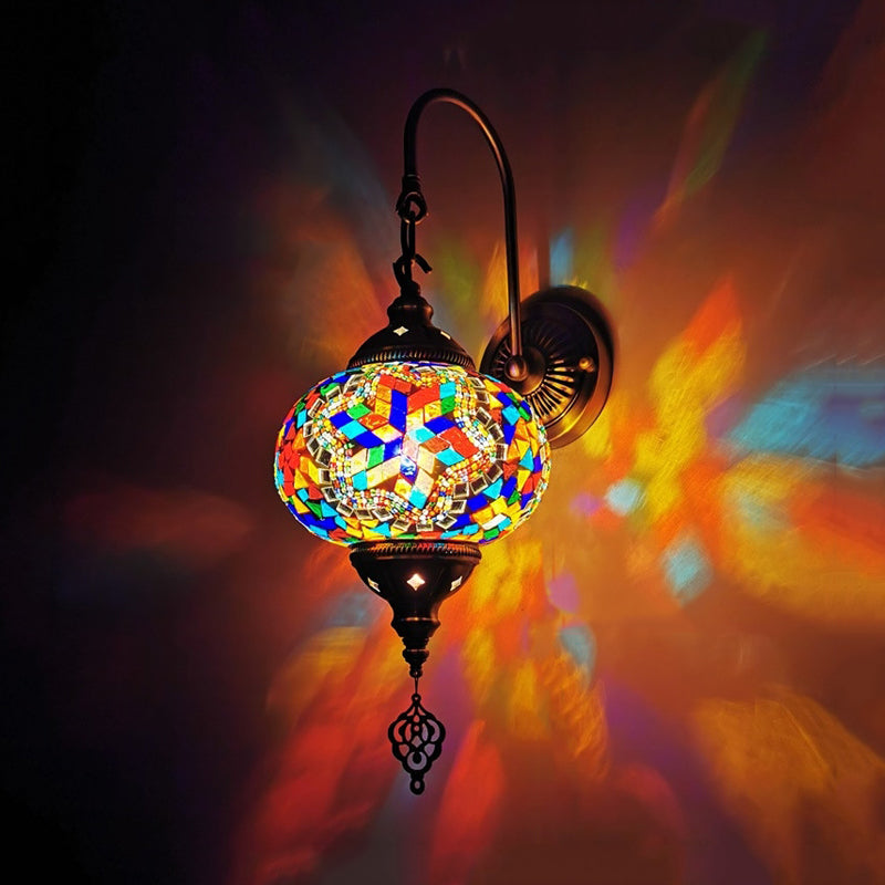 Stained Glass Globe Wall Sconce - Decorative Indoor Lamp (1 Head) In Red/Sky Blue/Purple Gold