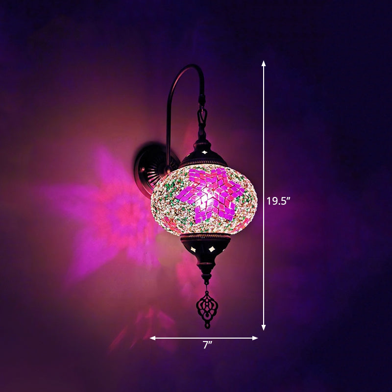 Stained Glass Globe Wall Sconce - Decorative Indoor Lamp (1 Head) In Red/Sky Blue/Purple