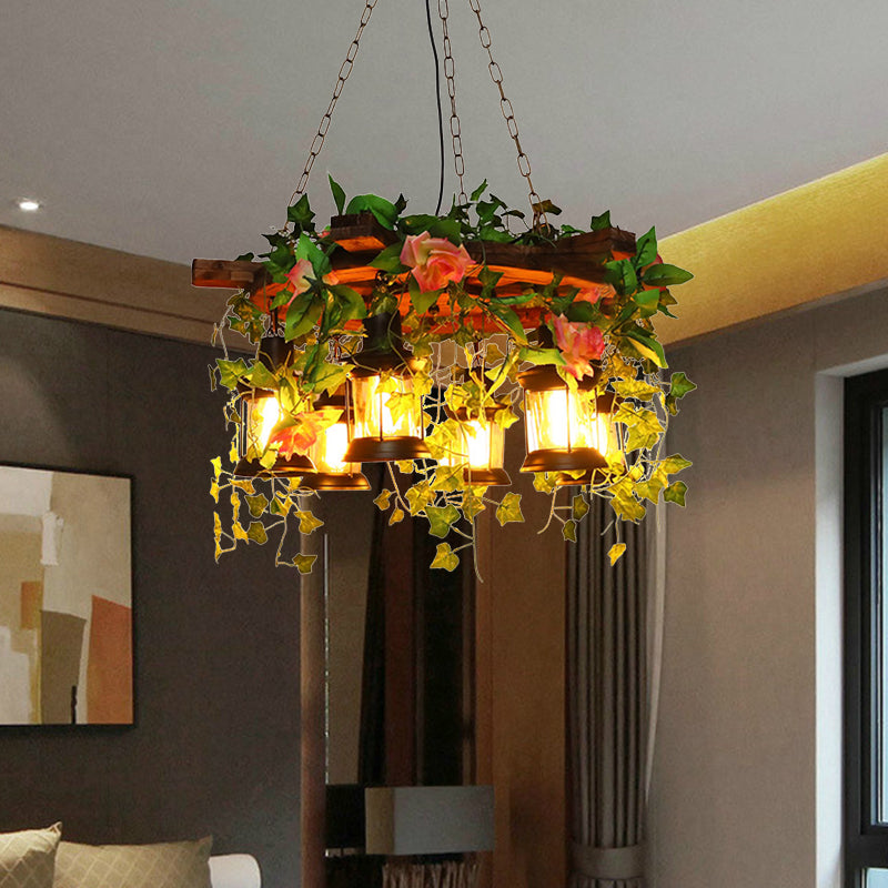 Antique Green Metal Rudder Chandelier With Led Lights - 6 Head Restaurant Pendant Lamp Plant