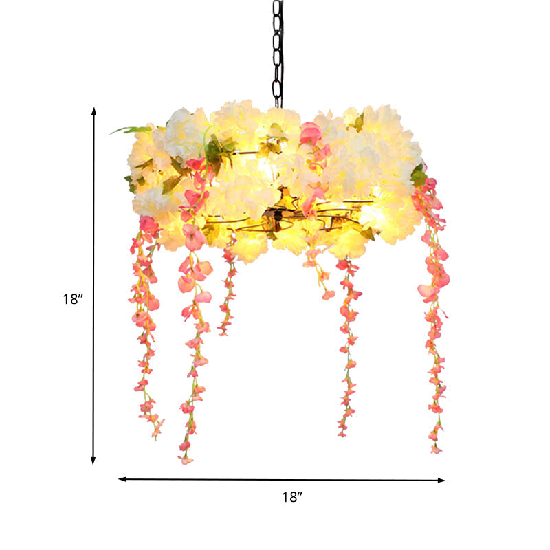 Industrial 5-Head LED Flower Metal Chandelier Light - 18" / 21.5" Width, White, Perfect for Restaurants