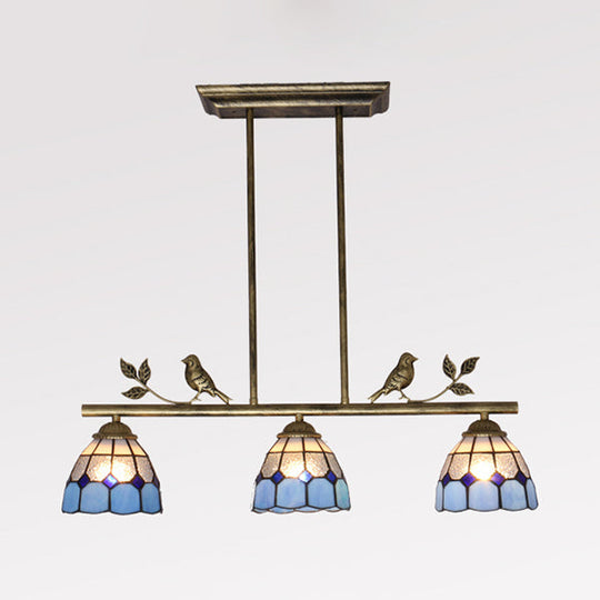 Indoor Island Pendant Light - Tiffany Style Antique Brass/Black/Blue Dome Stainless Glass Shade Pack