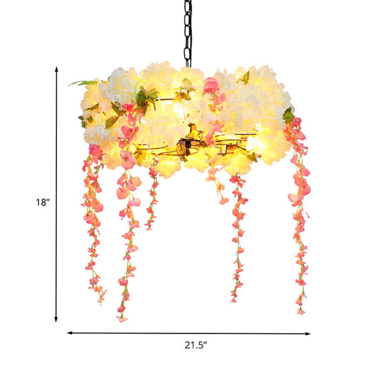 Industrial 5-Head LED Flower Metal Chandelier Light - 18" / 21.5" Width, White, Perfect for Restaurants