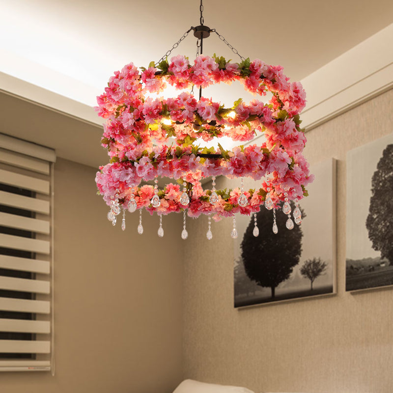 Pink Vintage Round Chandelier With Crystal Accent And 6 Led Bulbs