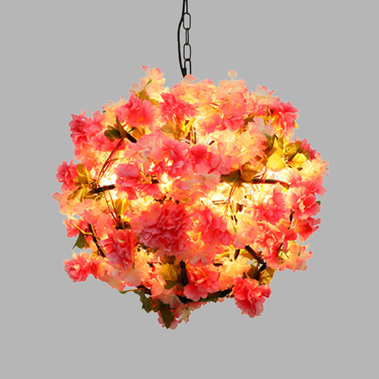 Industrial Metal Pink Led Chandelier With Cherry Blossom Detail - Ball Restaurant Light