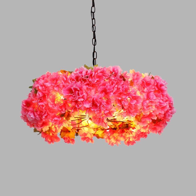 Antique Pink Metal LED Chandelier - 5-Light Blossom Pendant Lamp for Restaurants (21.5"/25.5" W)