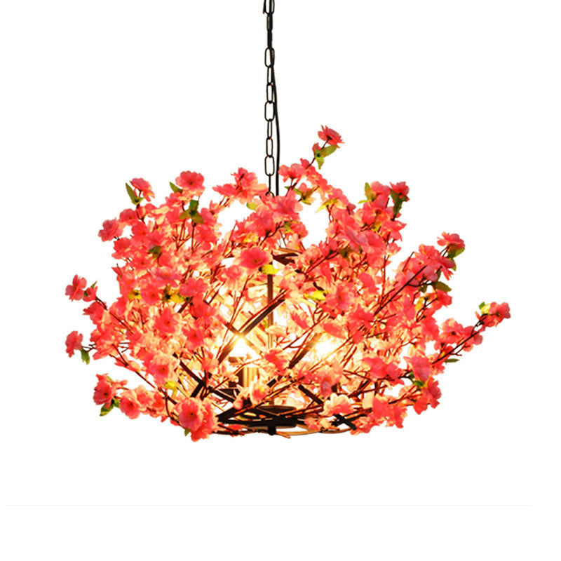 Pink LED Pendant Chandelier Light - Industrial Peach Blossom Design, Ideal for Restaurants - 3 Lights