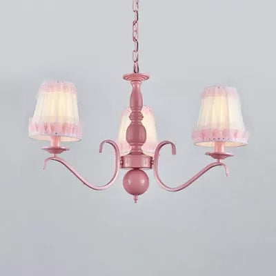 Pink Lace Metal Trapezoid Chandelier With Hanging Lamp For Kids Restaurant