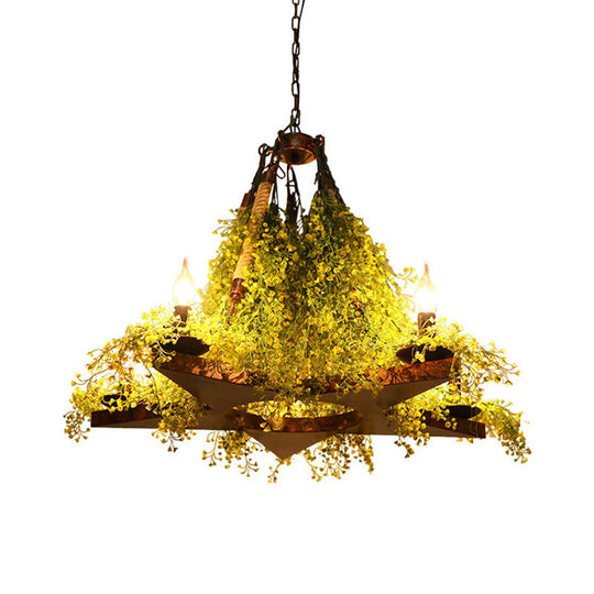 Olympe - Industrial Candle Metal Chandelier Lighting Industrial 5 Lights Restaurant LED Plant Ceiling Lamp in Green