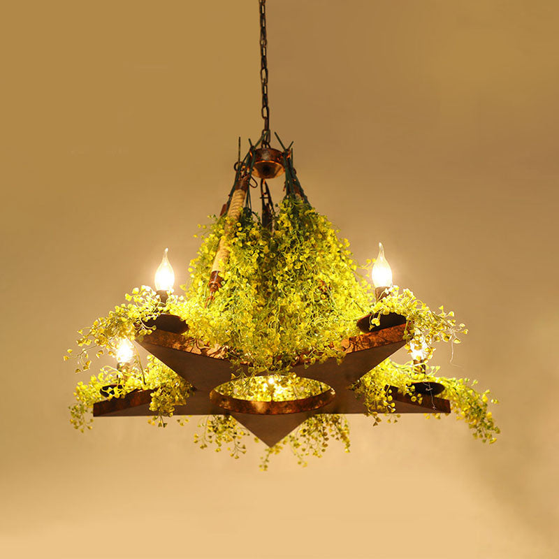 Olympe - Industrial Candle Metal Chandelier Lighting Industrial 5 Lights Restaurant LED Plant Ceiling Lamp in Green