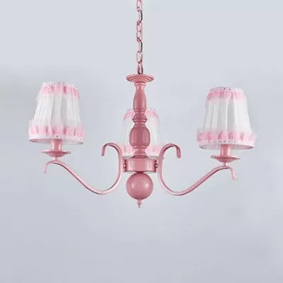 Pink Lace Metal Trapezoid Chandelier With Hanging Lamp For Kids Restaurant