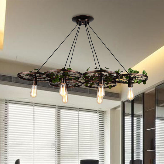 Industrial Metal Rust Hanging Chandelier - 6 Light LED Pendant Lighting for Restaurants