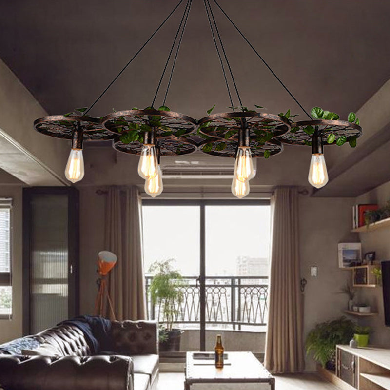 Industrial Metal Rust Hanging Chandelier - 6 Light LED Pendant Lighting for Restaurants