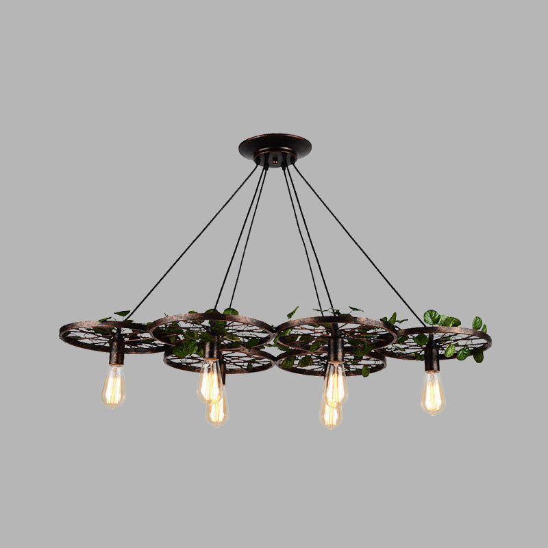 Industrial Metal Rust Hanging Chandelier - 6 Light LED Pendant Lighting for Restaurants