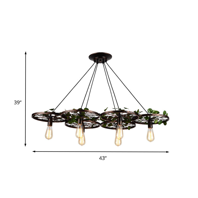 Industrial Metal Rust Hanging Chandelier - 6 Light LED Pendant Lighting for Restaurants