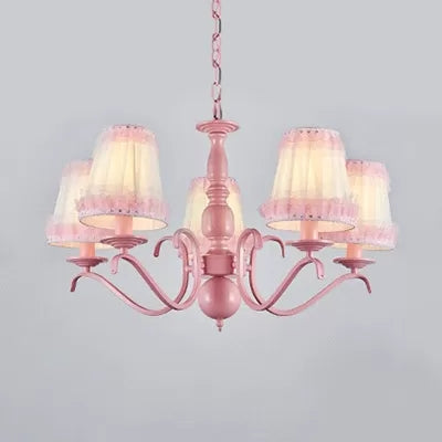 Pink Lace Metal Trapezoid Chandelier With Hanging Lamp For Kids Restaurant 5 /