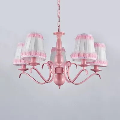 Pink Lace Metal Trapezoid Chandelier With Hanging Lamp For Kids Restaurant