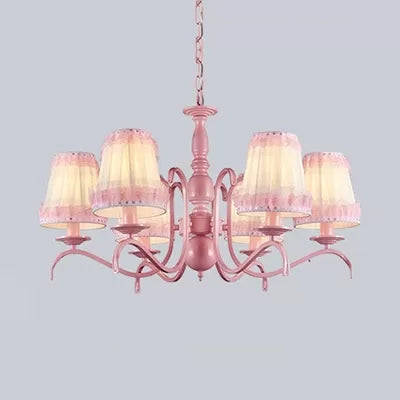 Pink Lace Metal Trapezoid Chandelier With Hanging Lamp For Kids Restaurant