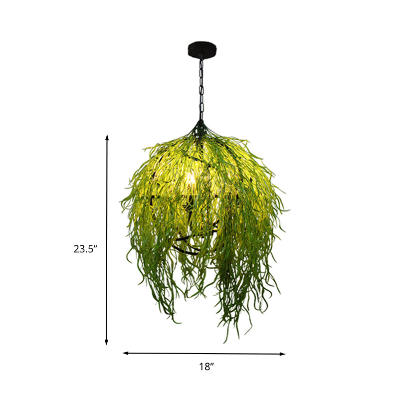 Green Industrial Pendant Light Fixture: 3/4 Bulbs, 18"/21.5" Wide Metal LED Hanging Lamp Kit for Restaurants