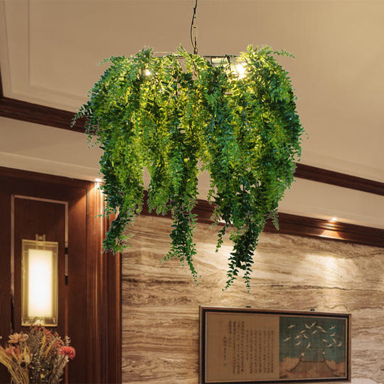 Industrial Metal Plant Led Chandelier For Restaurant - Green 3 Heads Suspension Pendant Lighting